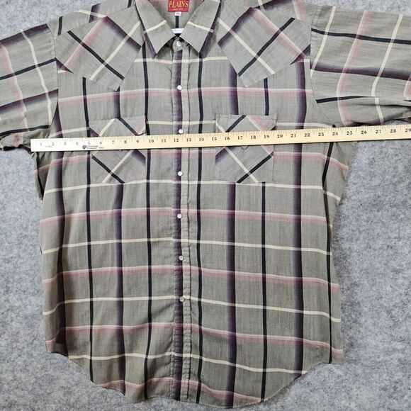 Ely Plains Men's XL Pearl Snap Short Sleeve Shirt Gray Windowpane WITH PINHOLES‎ - Picture 9 of 13
